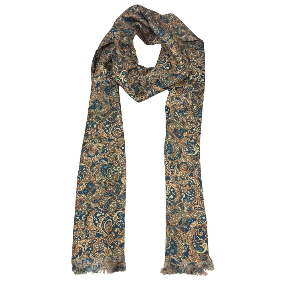 Navy Blue Paisley Silk Scarf for Men