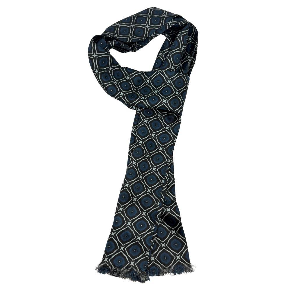 Navy Blue Geometric Silk Scarf for Men