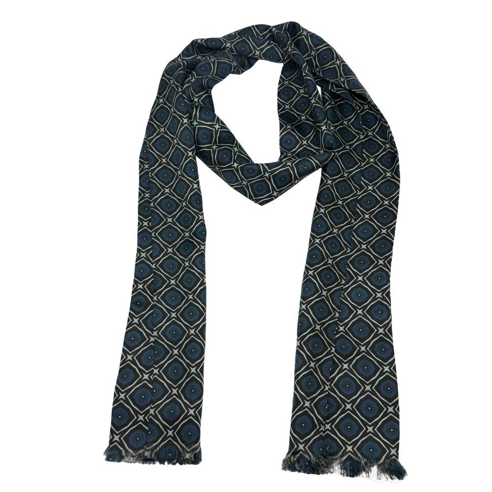Navy Blue Geometric Silk Scarf for Men