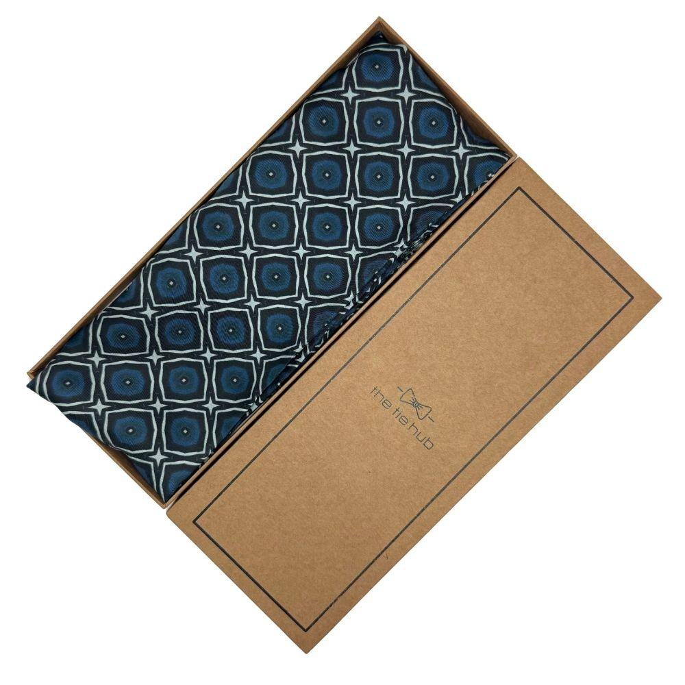 Navy Blue Geometric Silk Scarf for Men