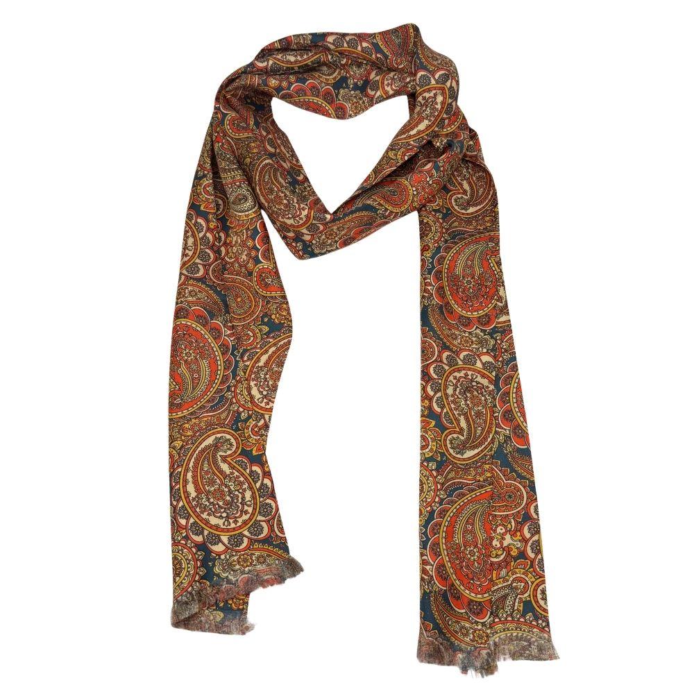 Orange Paisley Silk Scarf for Men