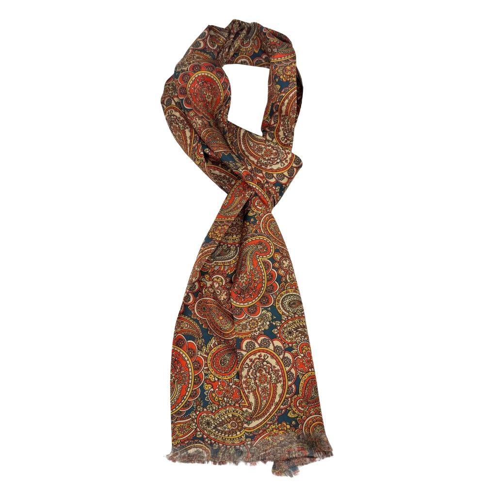 Orange Paisley Silk Scarf for Men