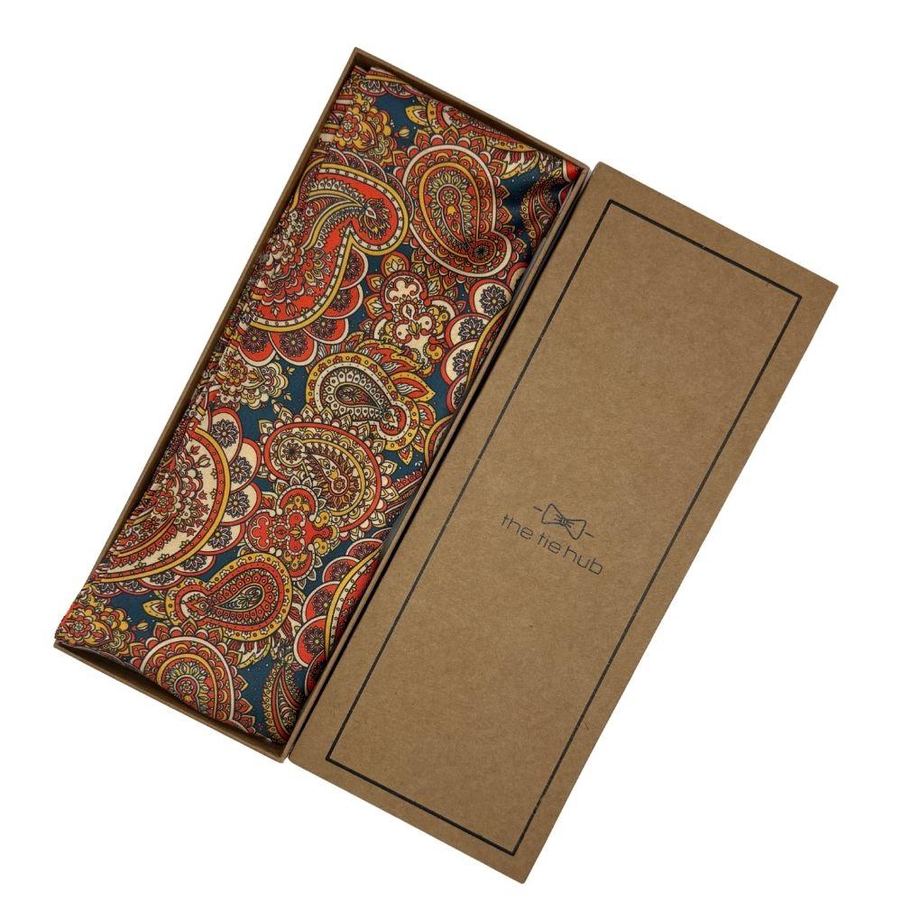 Orange Paisley Silk Scarf for Men