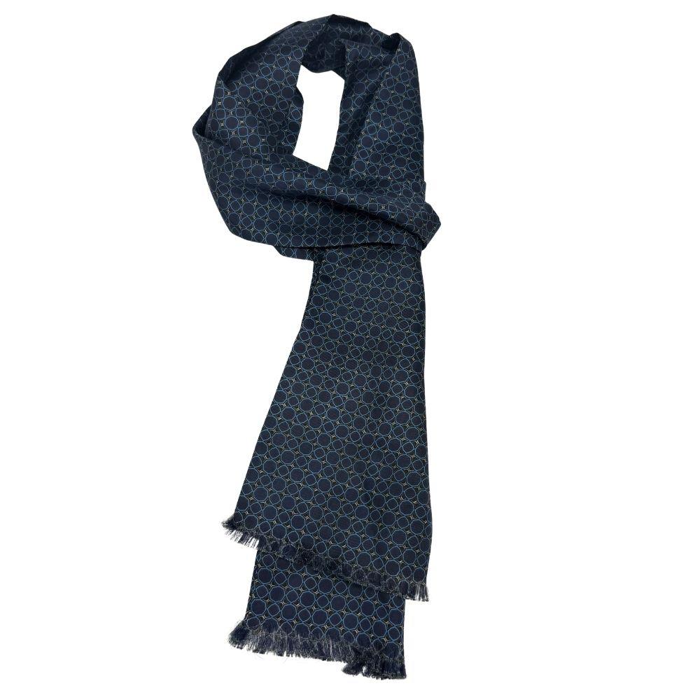 Blue Geometric Silk Scarf for Men