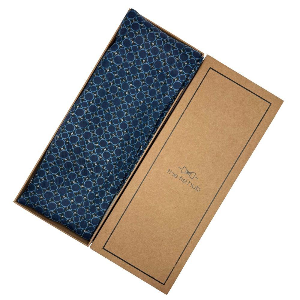 Blue Geometric Silk Scarf for Men