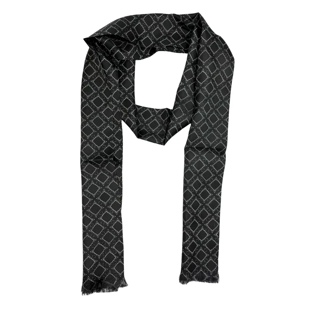 Black Geometric Silk Scarf for Men