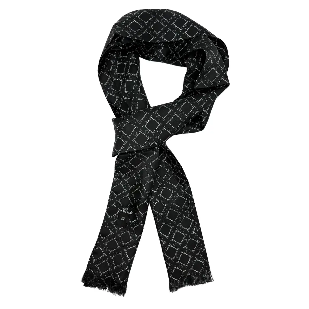 Black Geometric Silk Scarf for Men