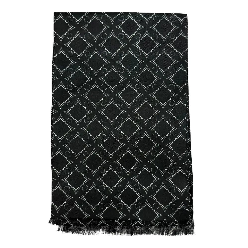 Black Geometric Silk Scarf for Men