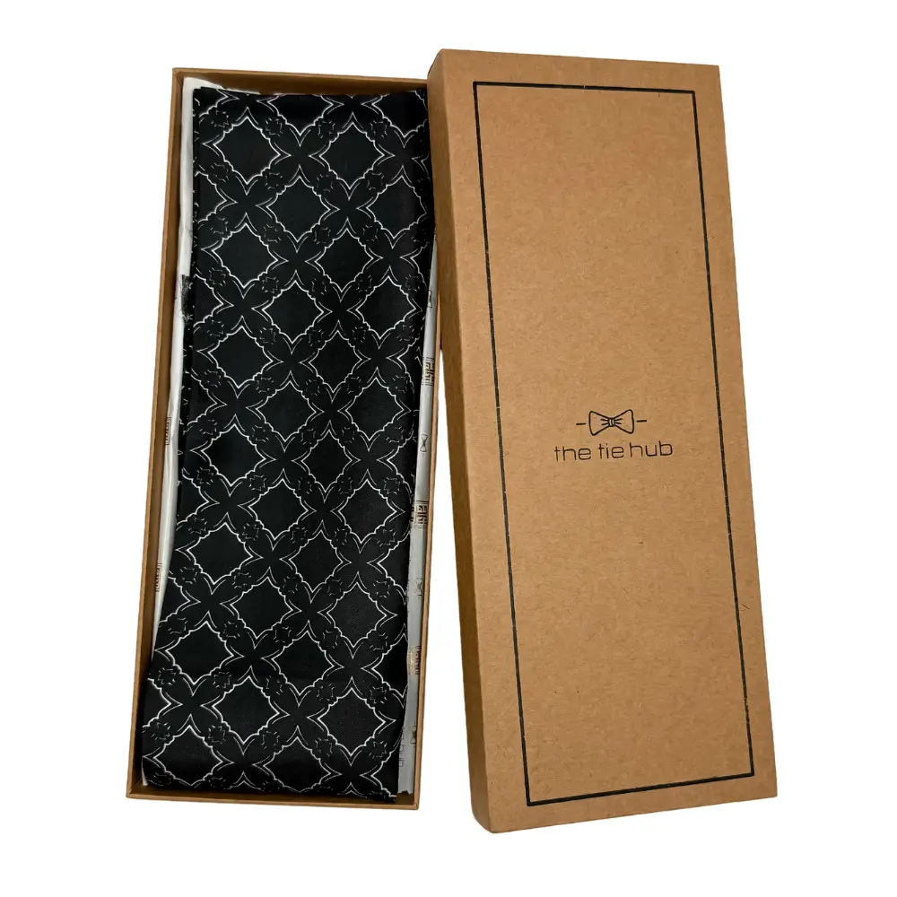 Black Geometric Silk Scarf for Men