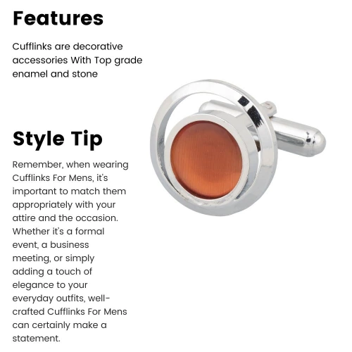 Orange Formal Brass Cufflinks for Men