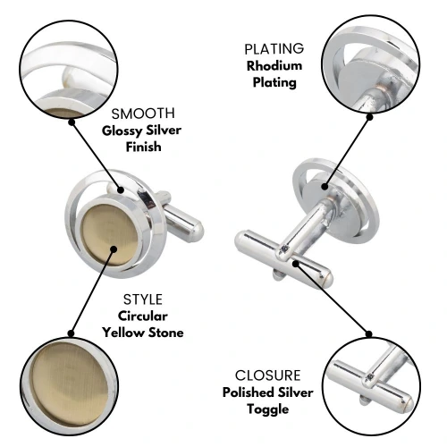 Yellow Formal Brass Cufflinks for Men