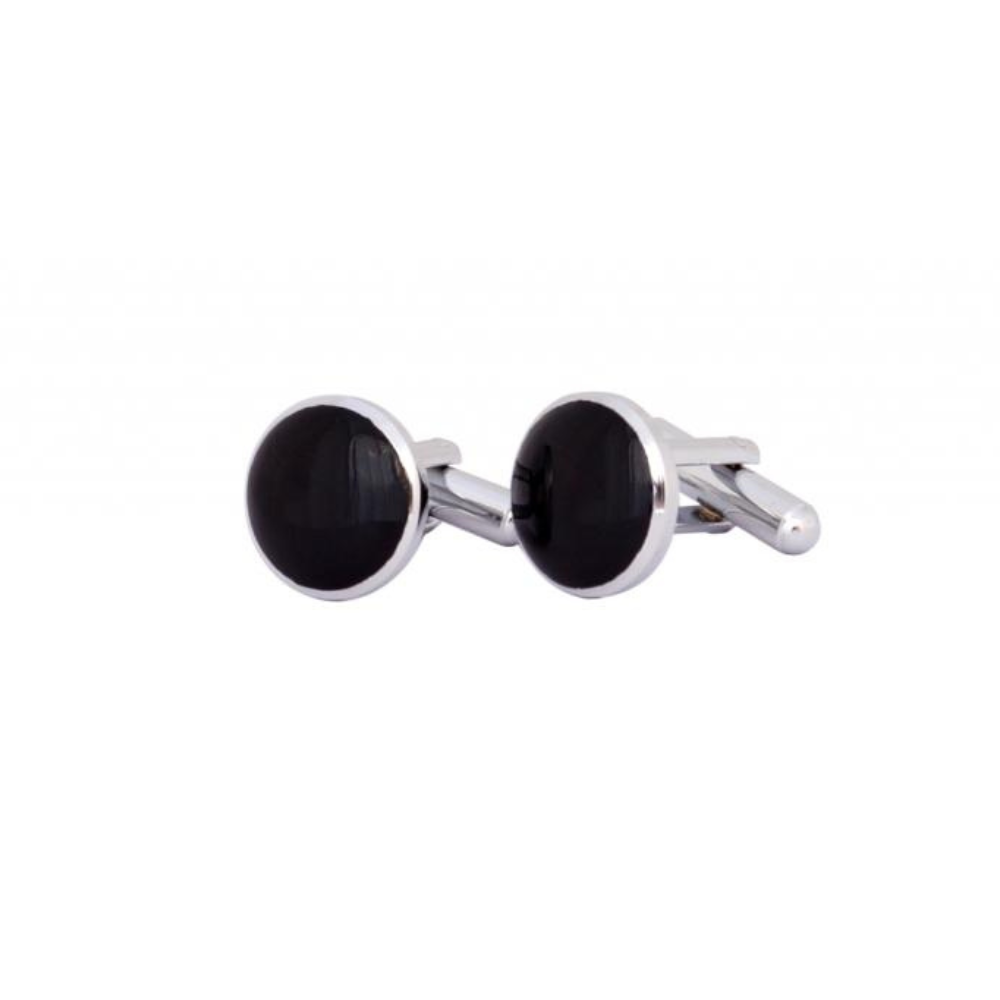 Round Brass Black Cufflink