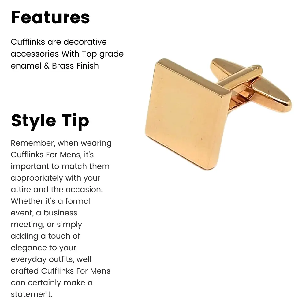 Rose Gold Formal Brass Cufflinks for Men