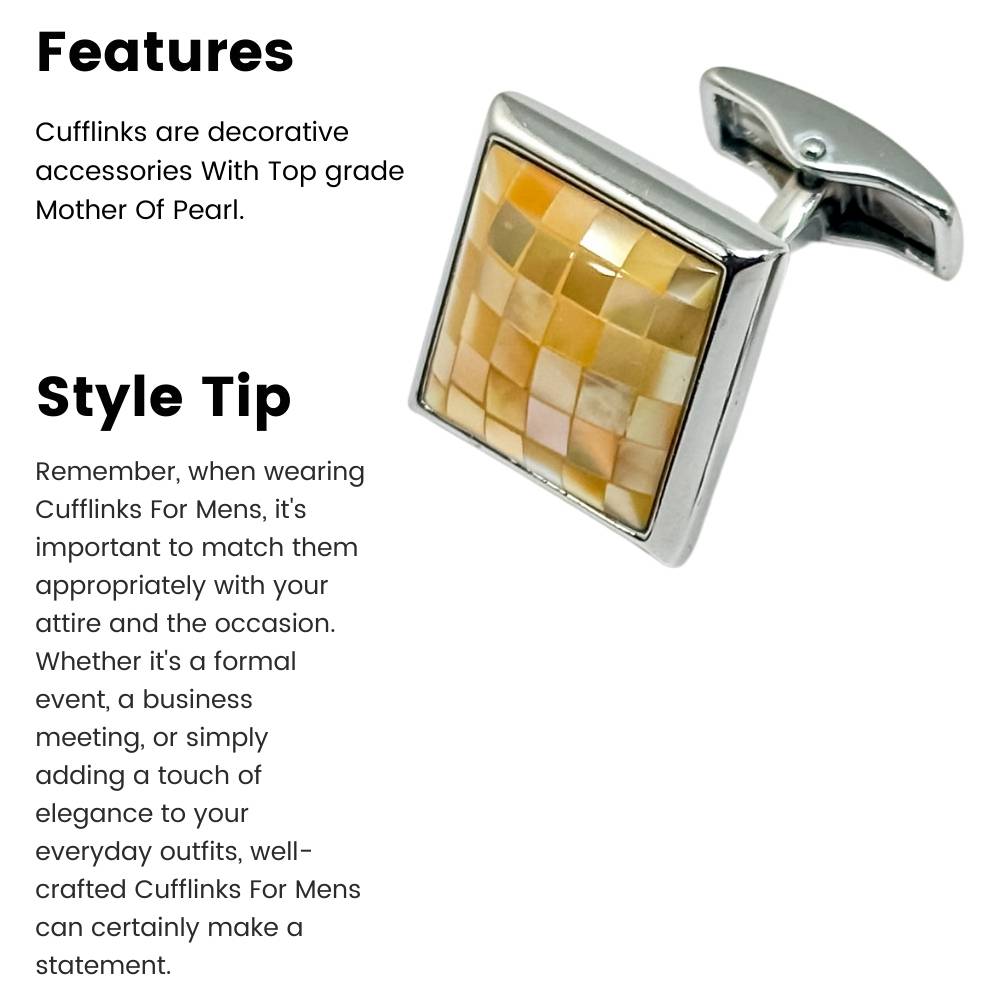 Yellow Mother of Pearl Cufflinks for Men