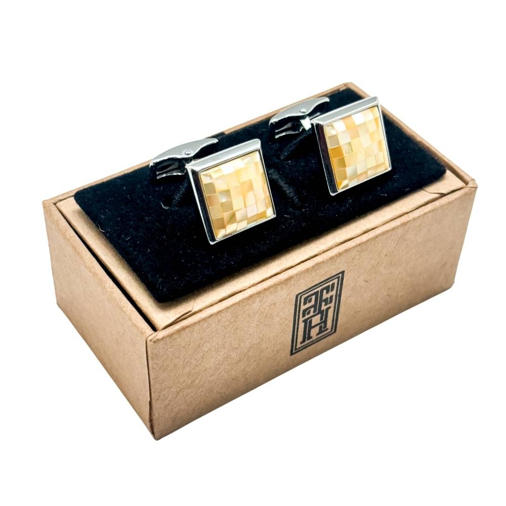 Yellow Mother of Pearl Cufflinks for Men