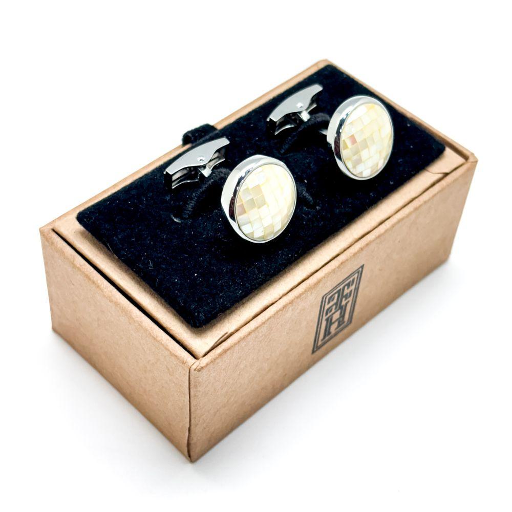 White Mother of Pearl Cufflinks for Men
