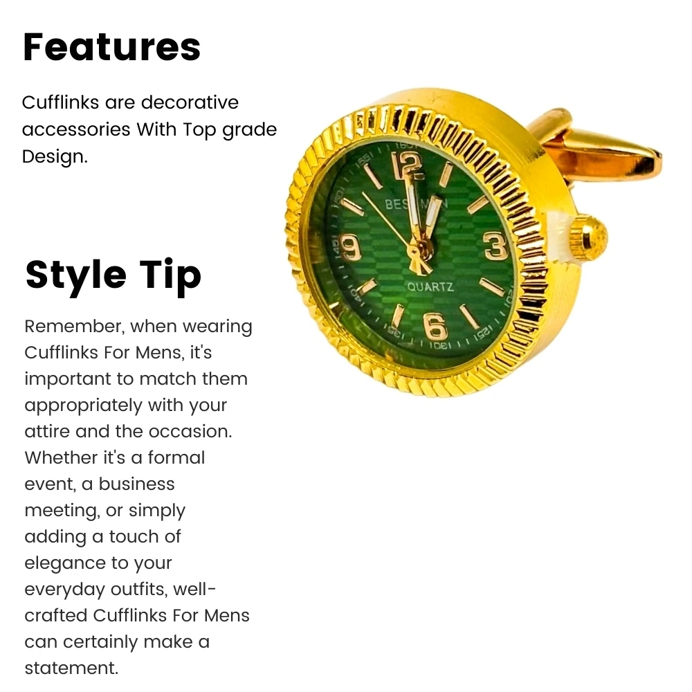 Green Formal Brass Cufflinks for Men