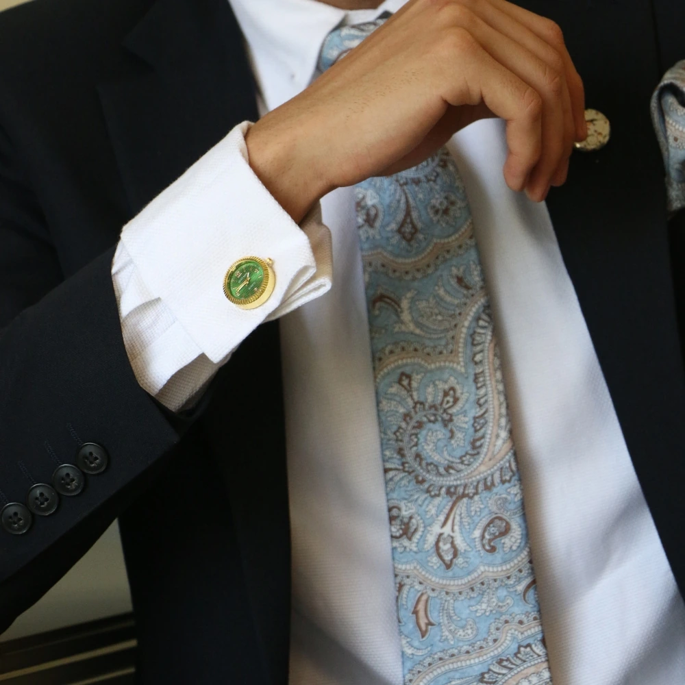 Green Formal Brass Cufflinks for Men