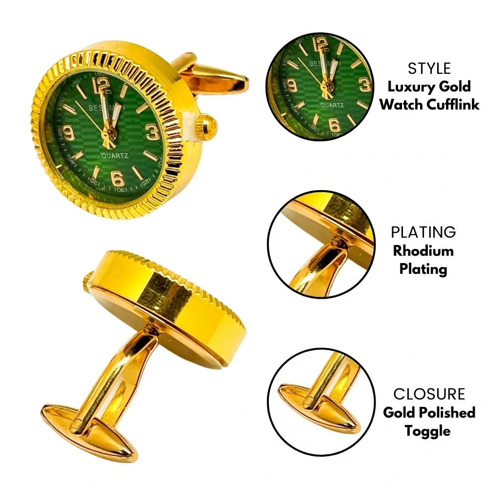 Green Formal Brass Cufflinks for Men