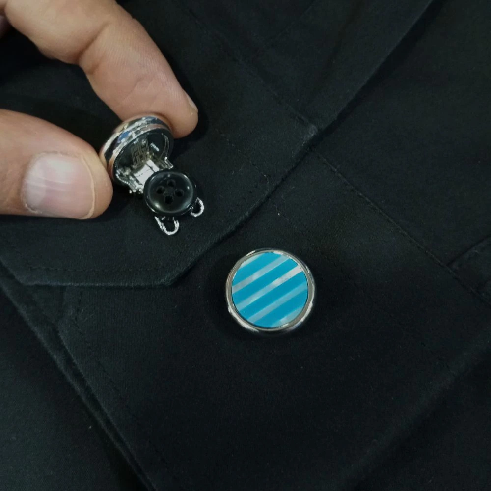 Aqua Lined Mother of Pearl Button Cover for Shirt