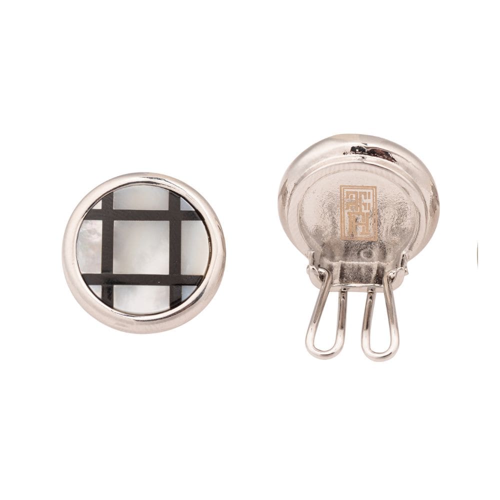 Black Checks Mother of Pearl Button Cover for Shirt