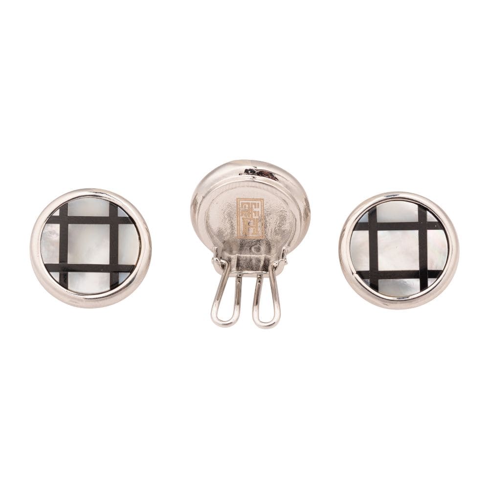 Black Checks Mother of Pearl Button Cover for Shirt