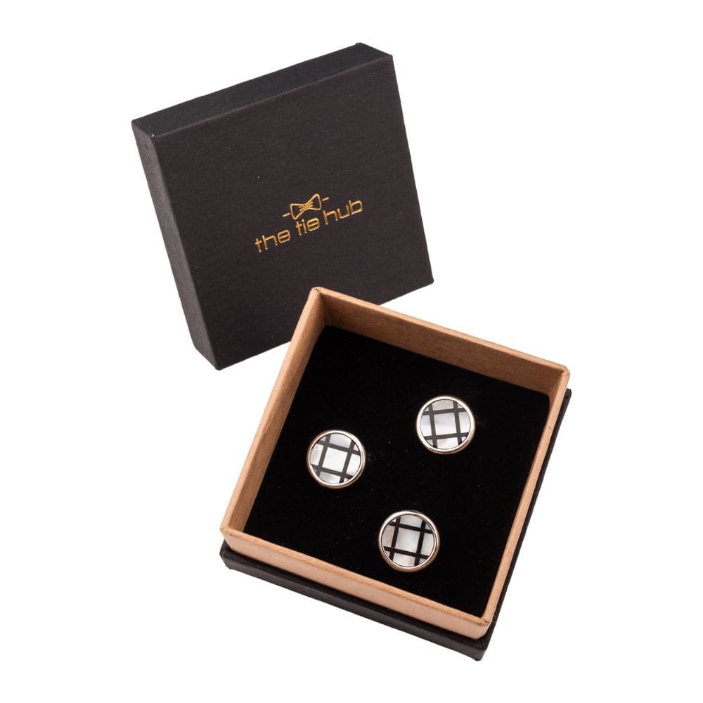 Black Checks Mother of Pearl Button Cover for Shirt