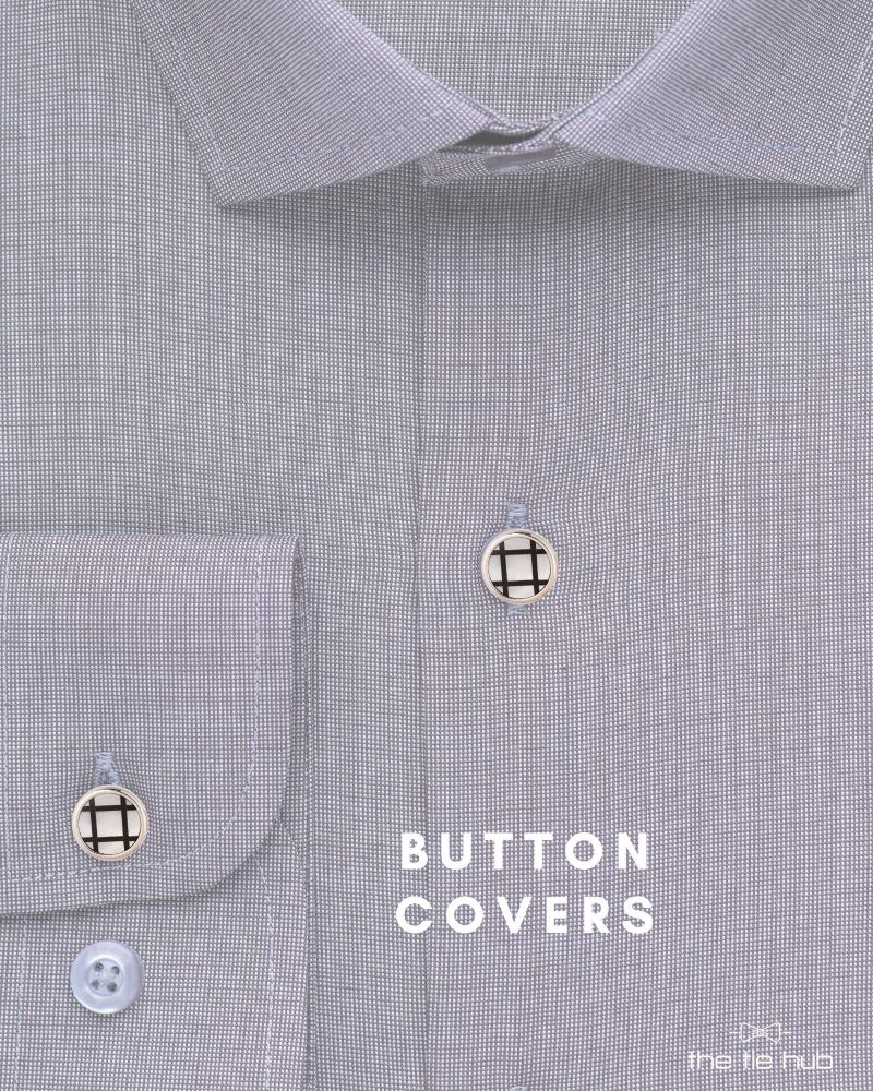 Black Checks Mother of Pearl Button Cover for Shirt