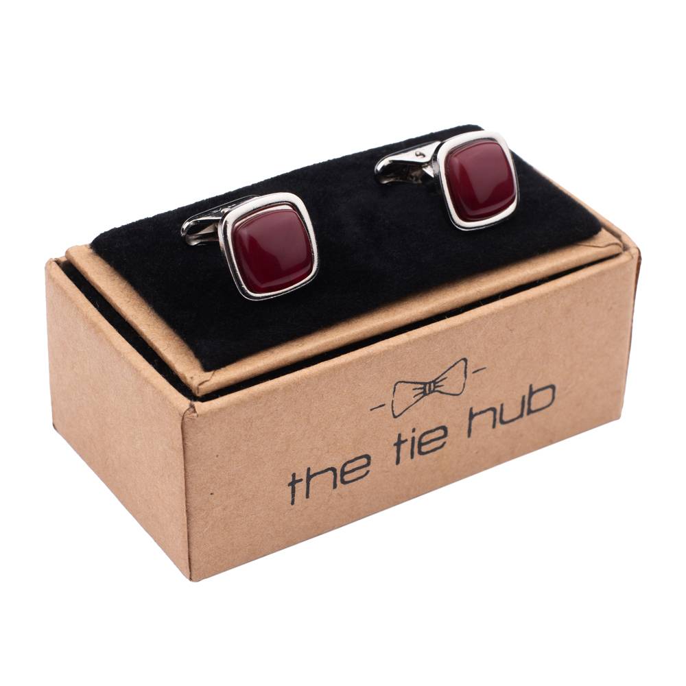 Grey and Maroon Stone Cufflinks Combo for Men - Classic Square Design