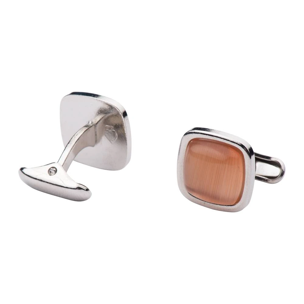 Peach and White Stone Cufflinks Combo for Men - Classic Square Design