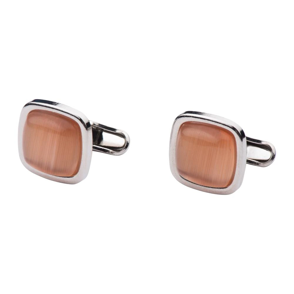Peach and White Stone Cufflinks Combo for Men - Classic Square Design