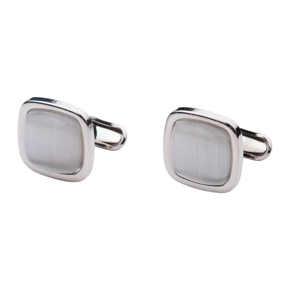 Peach and White Stone Cufflinks Combo for Men - Classic Square Design