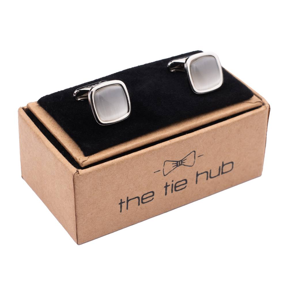 Peach and White Stone Cufflinks Combo for Men - Classic Square Design