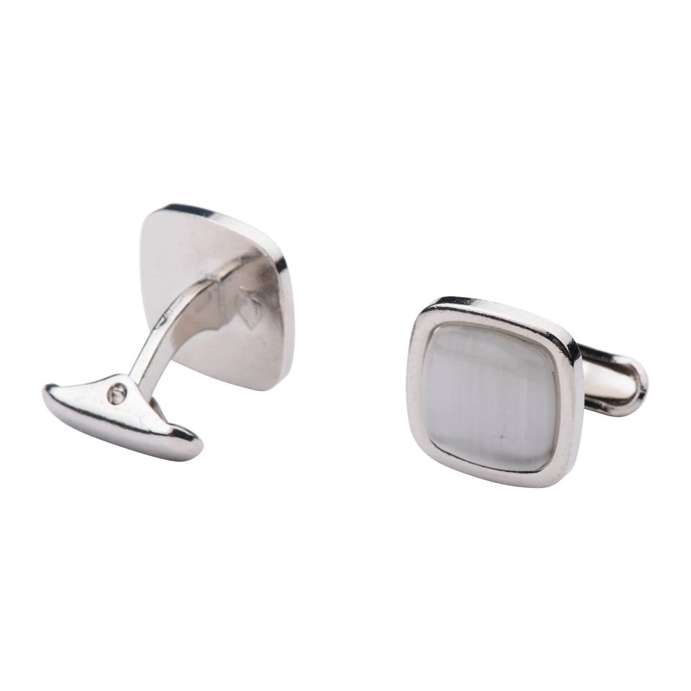Peach and White Stone Cufflinks Combo for Men - Classic Square Design