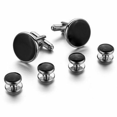 Black Tuxedo Cufflinks and Studs Set for Men