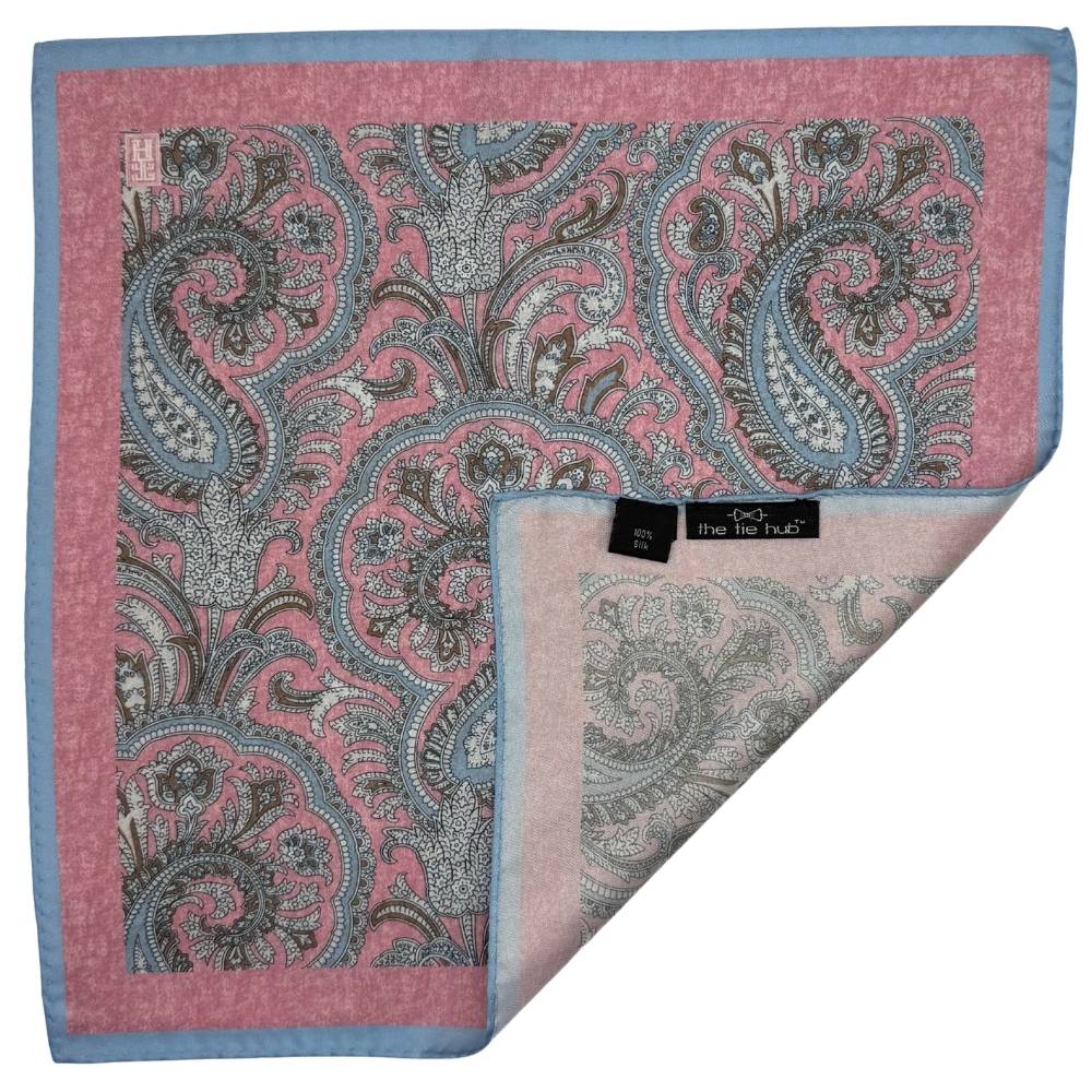 Pink Paisley Italian Silk Pocket Square for Men
