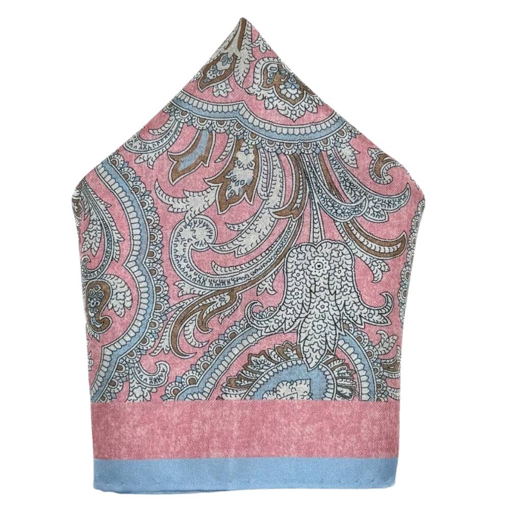 Pink Paisley Italian Silk Pocket Square for Men