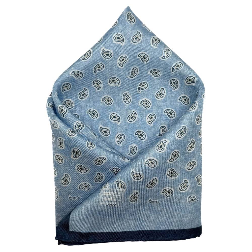Blue Paisley Italian Silk Pocket Square for Men