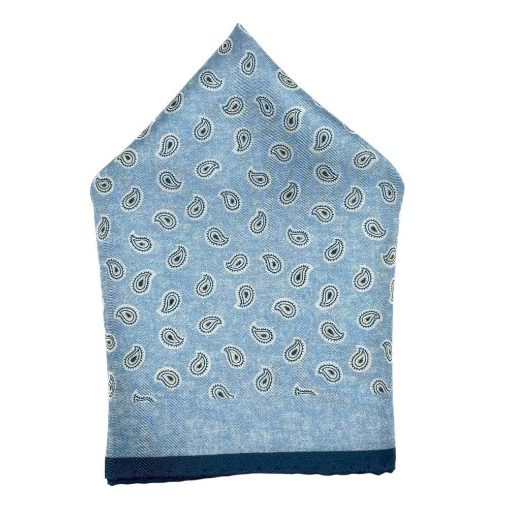 Blue Paisley Italian Silk Pocket Square for Men