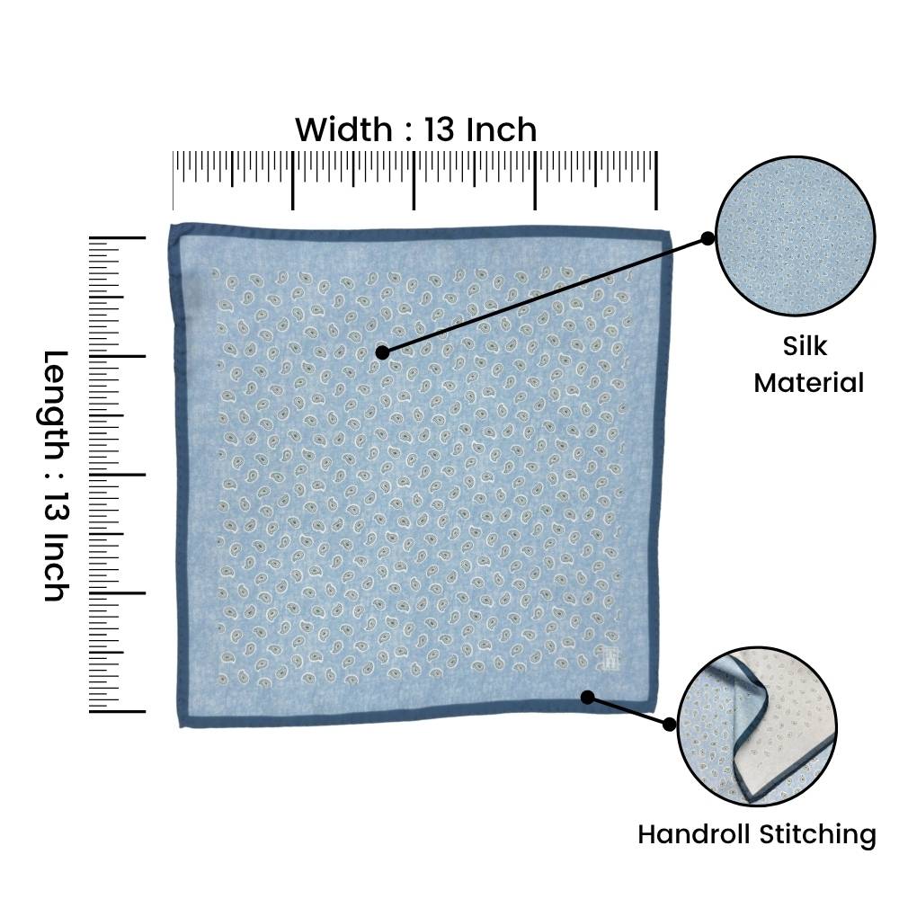 Blue Paisley Italian Silk Pocket Square for Men