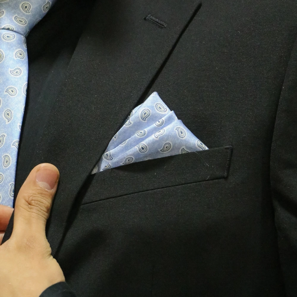 Blue Paisley Italian Silk Pocket Square for Men