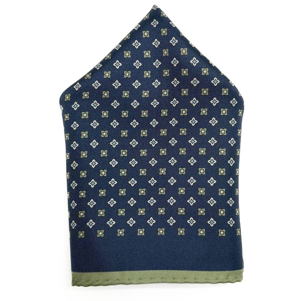 Green Geometric Italian Silk Pocket Square for Men