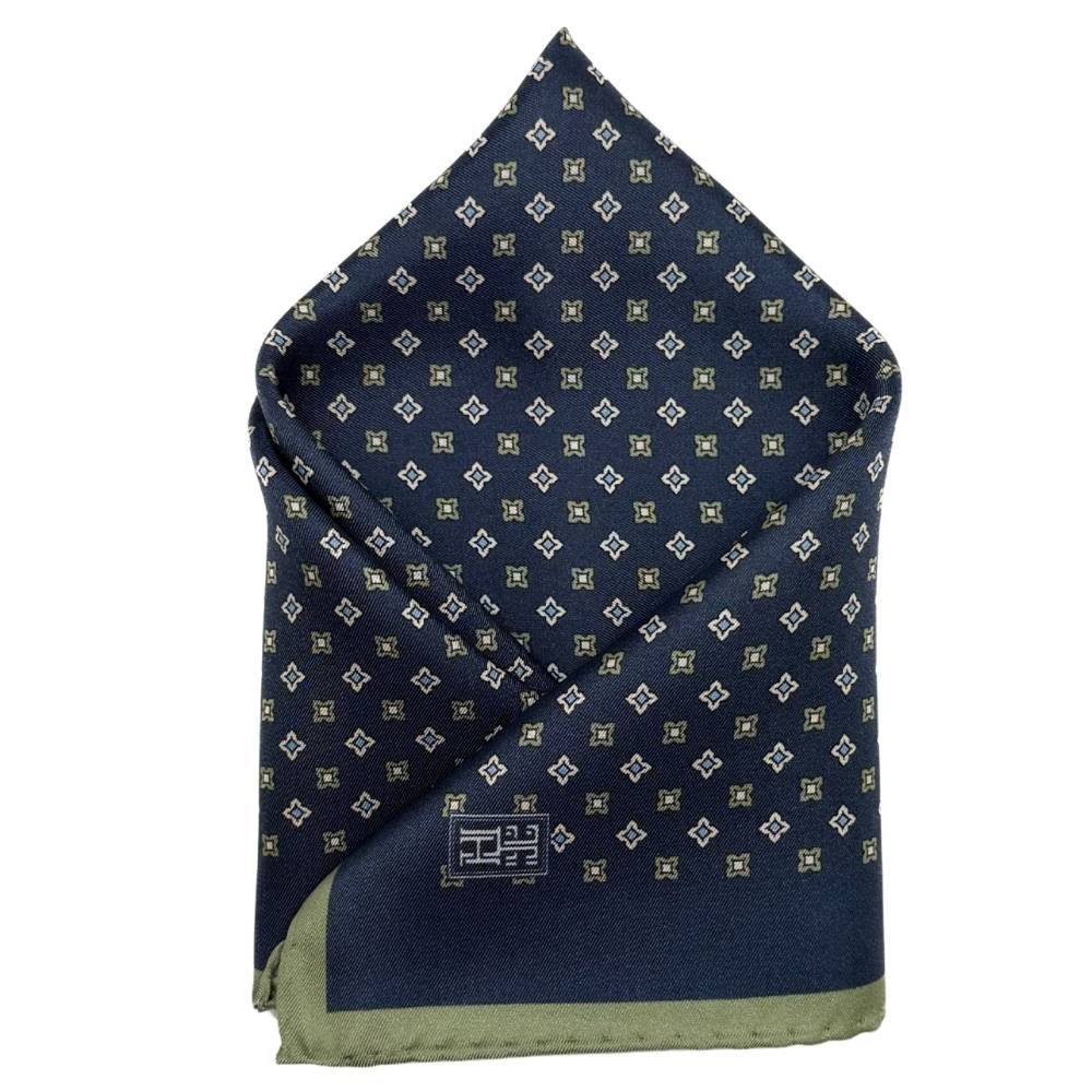 Green Geometric Italian Silk Pocket Square for Men