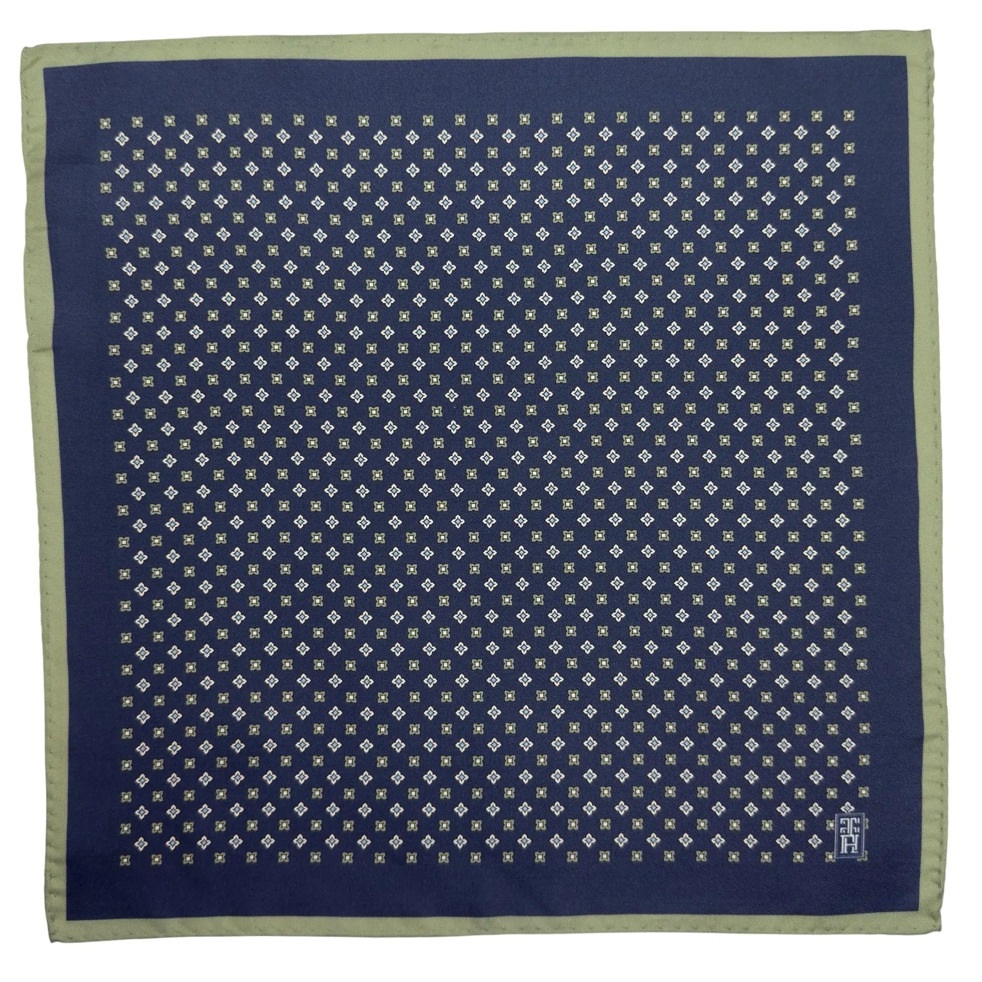 Green Geometric Italian Silk Pocket Square for Men
