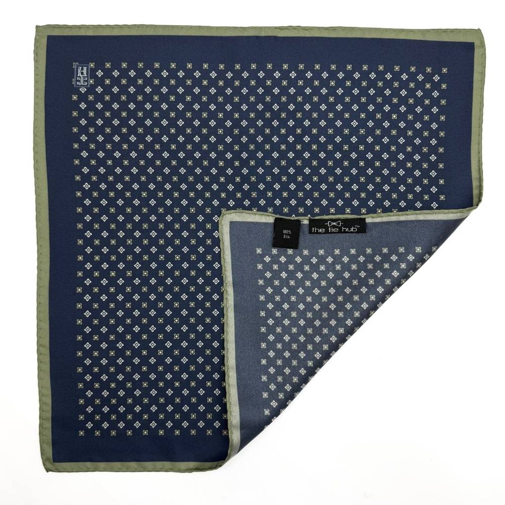 Green Geometric Italian Silk Pocket Square for Men