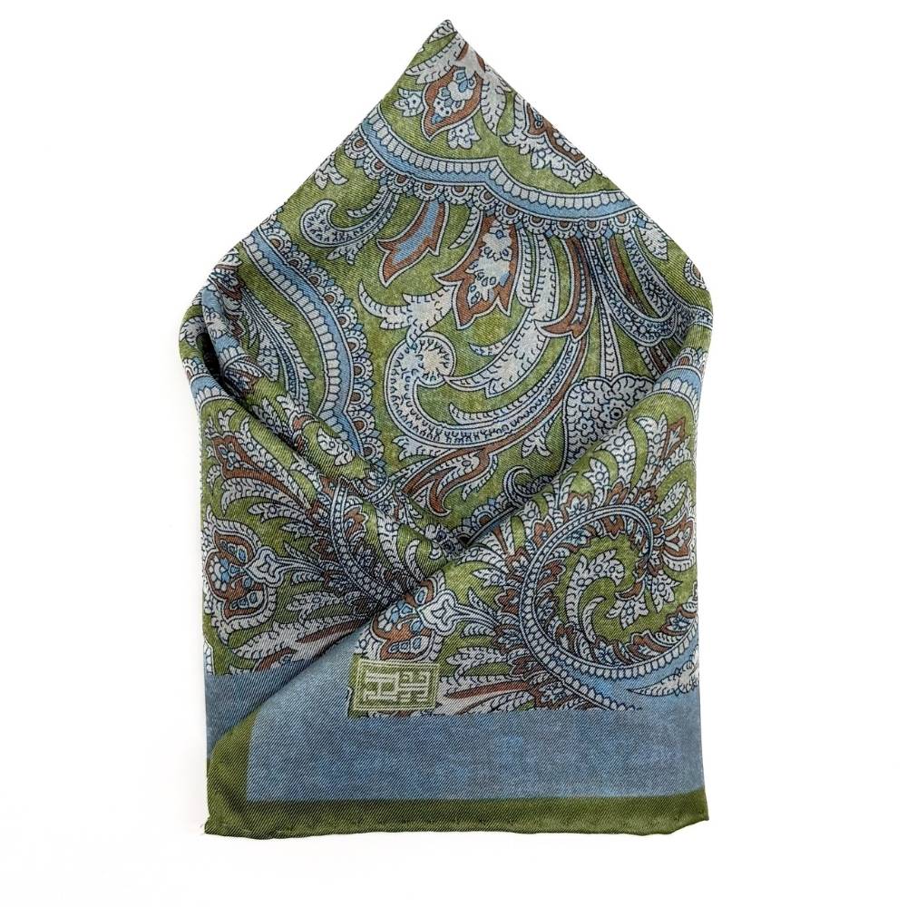 Green Paisley Italian Silk Pocket Square for Men