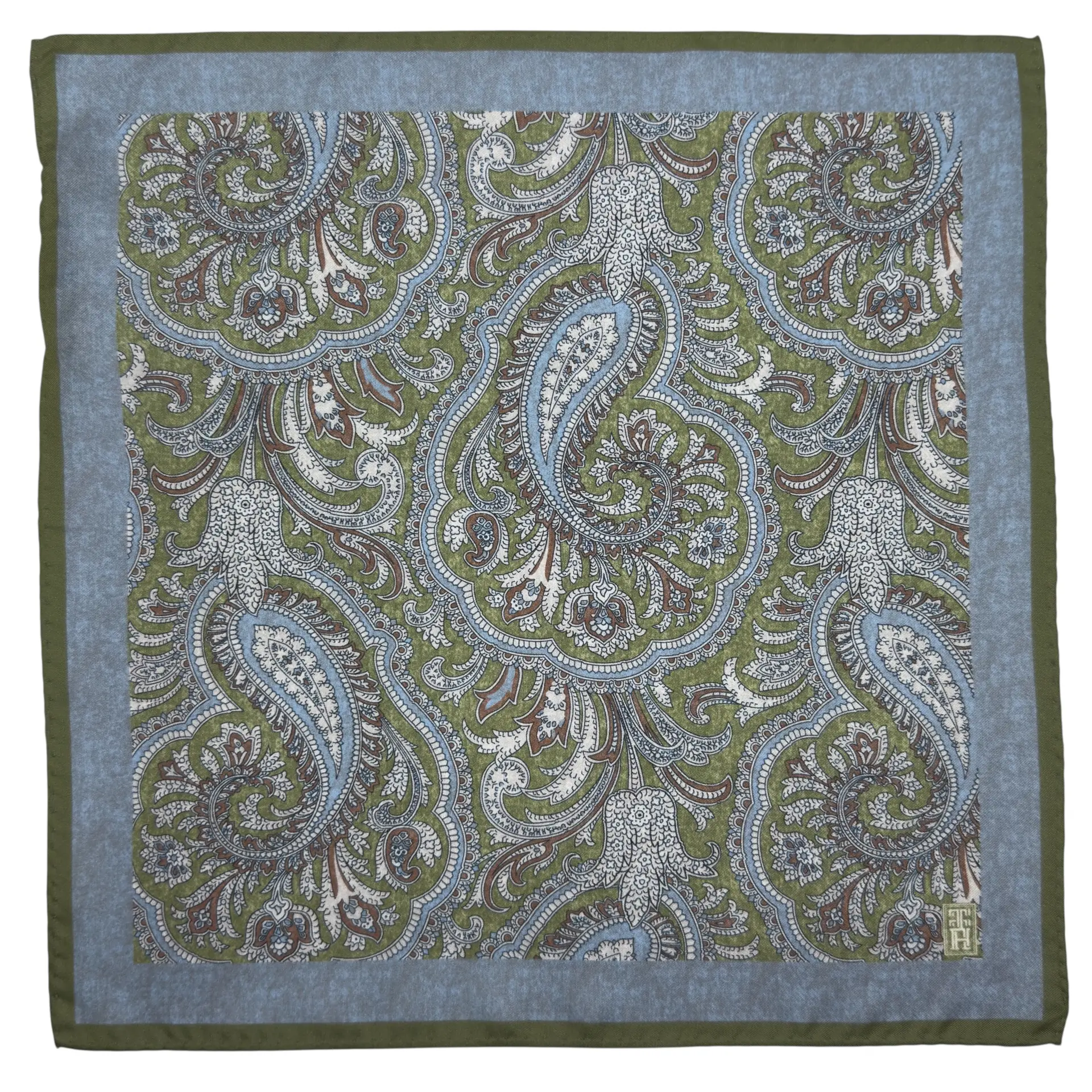Green Paisley Italian Silk Pocket Square for Men