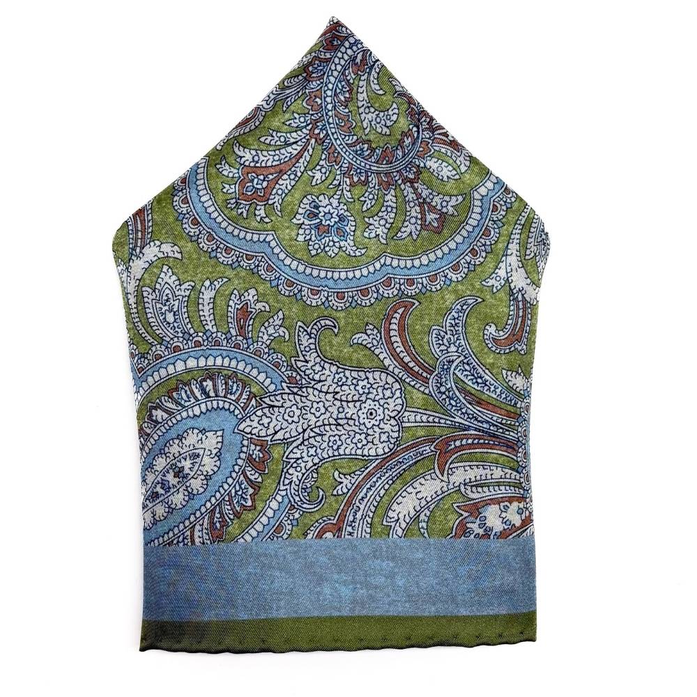 Green Paisley Italian Silk Pocket Square for Men