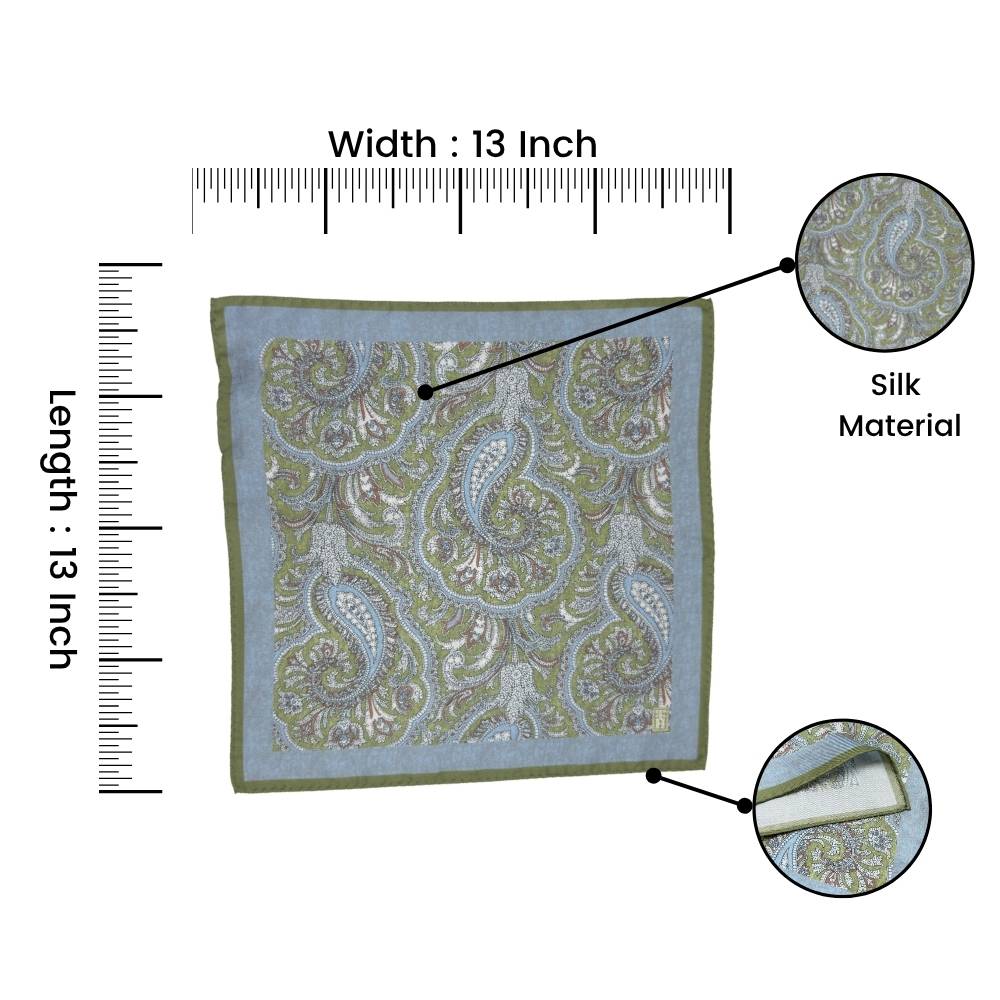 Green Paisley Italian Silk Pocket Square for Men
