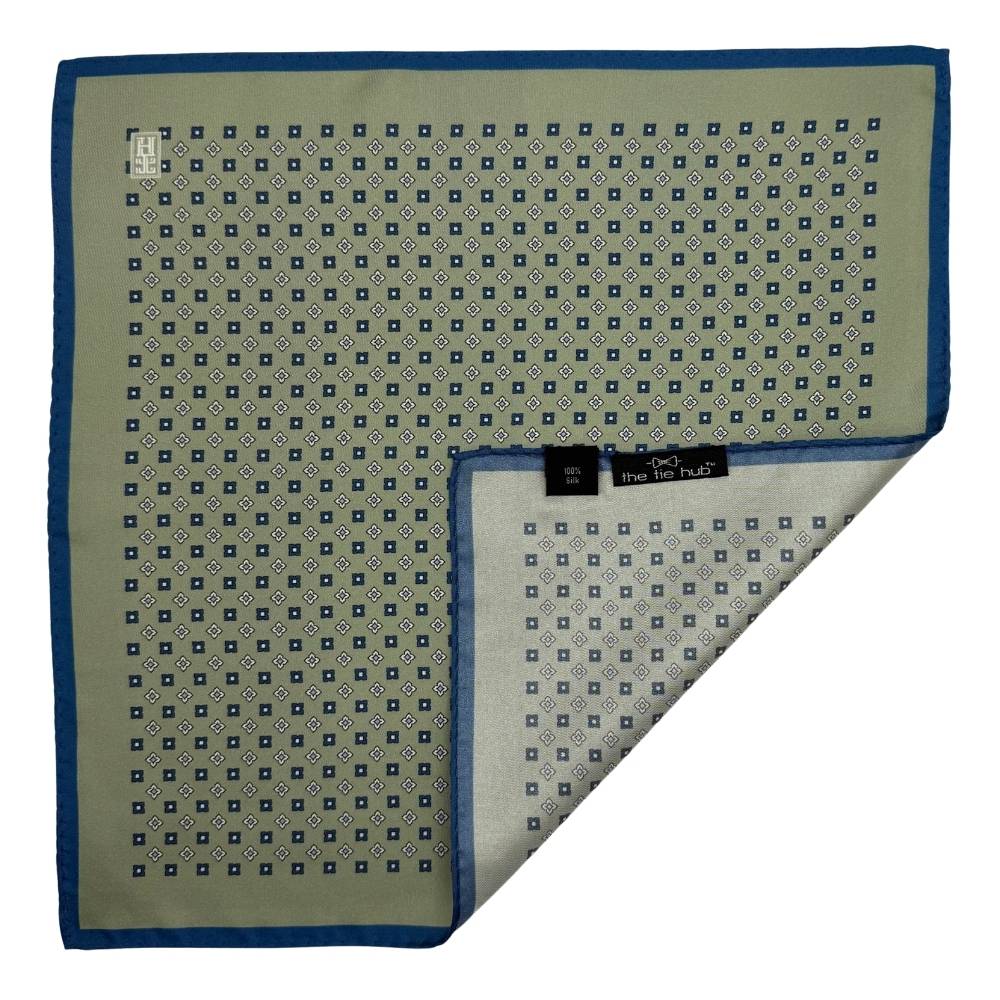 Green Geometric Italian Silk Pocket Square for Men